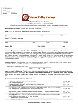 California Residence Questionnaire