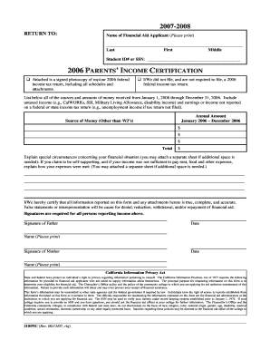 2006 Parents' Income Certification