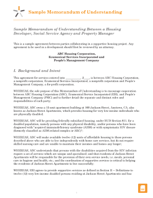 Sample Memorandum of Understanding - CSH - csh