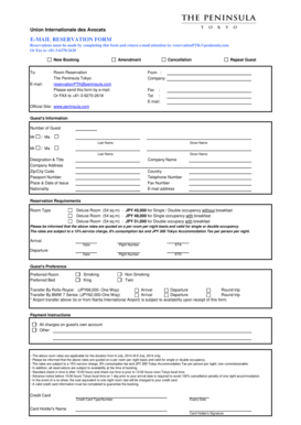 The Peninsula Tokyo Room Reservation Form