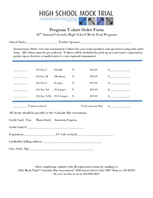 Colorado High School Mock Trial T-shirt Order Form