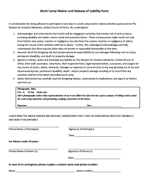 Work camp release/waiver of liability form - Ohio Conference United ... - ocucc