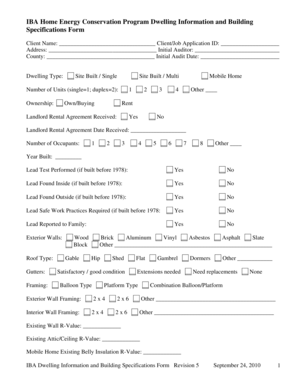 IBA Home Energy Conservation Program Dwelling Information Form