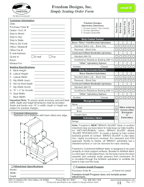 Freedom Designs Simply Seating Order Form