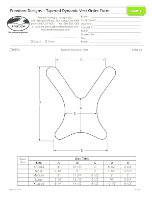 Freedom Designs Tapered Dynamic Vest Order Form