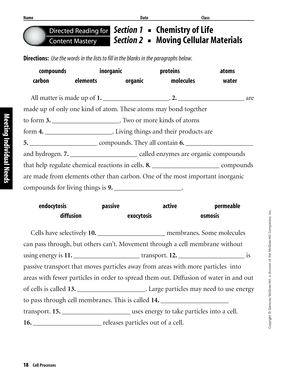 Chemistry of Life Worksheet