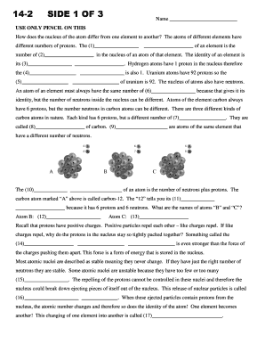 Science Worksheet on Atomic Structure