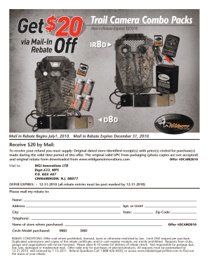 Trail Camera Mail-In Rebate Form