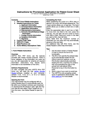 USPTO Provisional Patent Application Cover Sheet