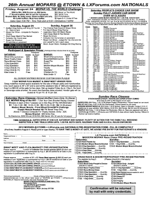 MOPARS @ ETOWN & LXForums.com Nationals Registration Form