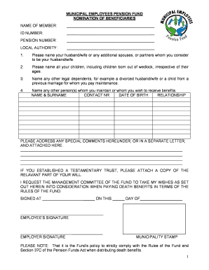 Municipal Employee Pension Beneficiary Nomination