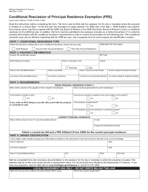 Michigan Conditional Rescission of Principal Residence Exemption