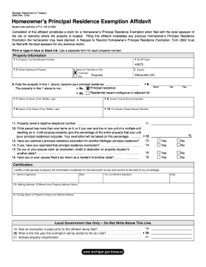 Michigan Homeowner's Principal Residence Exemption Affidavit