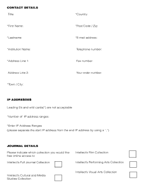 Intellect Journals Online Registration Form