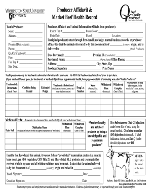 Producer Affidavit & Market Beef Health Record