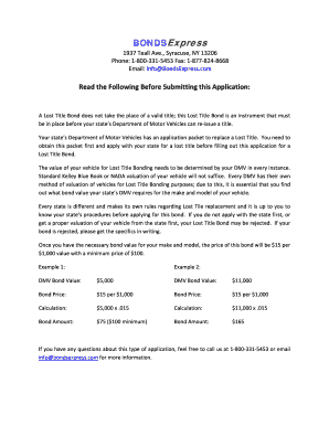 Lost Title Bond Application