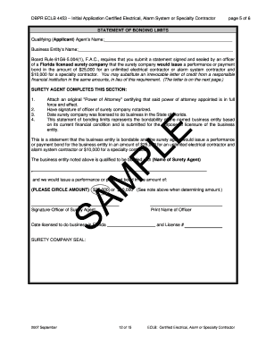 Florida Certified Electrical Contractor Bond Statement