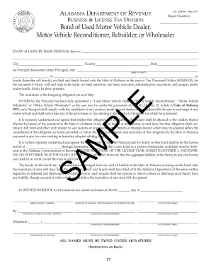 Alabama Used Motor Vehicle Dealer Bond