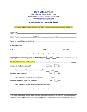 Application for Janitorial Bond