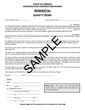 Oregon Residential Contractor Surety Bond