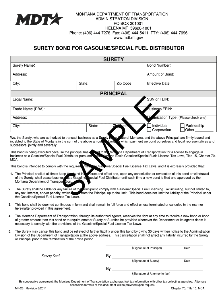Fillable Online Surety bond for gasoline/special fuel distributor Surety Bonds Fax Email