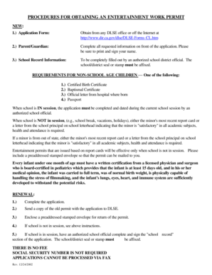 California Entertainment Work Permit Application