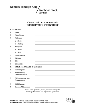 Client Estate Planning Information Worksheet