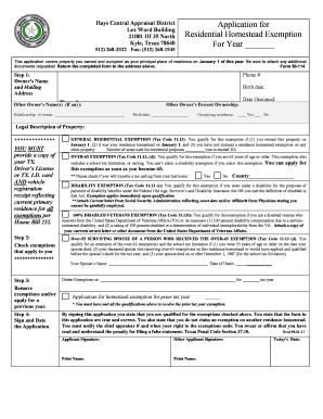 Texas Residential Homestead Exemption Application