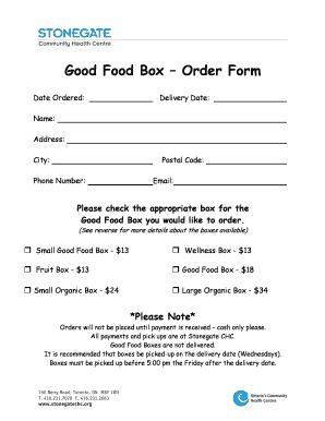 Order Form for the Good Food Box - stonegatechc