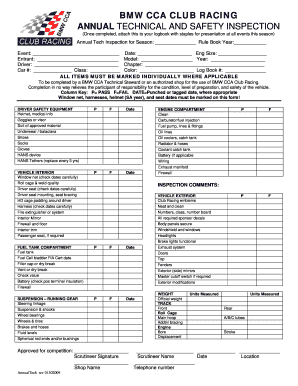 BMW CCA Club Racing Annual Technical and Safety Inspection
