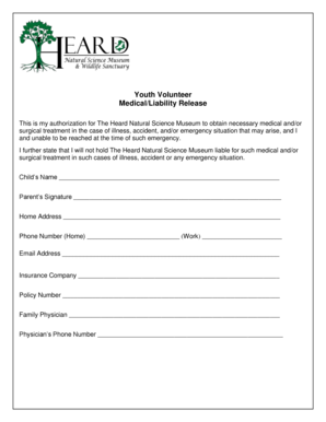 Youth Volunteer Medical Liability Release