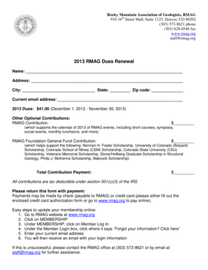 2013 RMAG Dues Renewal Form