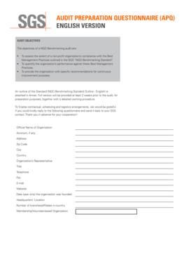 NGO Benchmarking Audit Preparation Questionnaire
