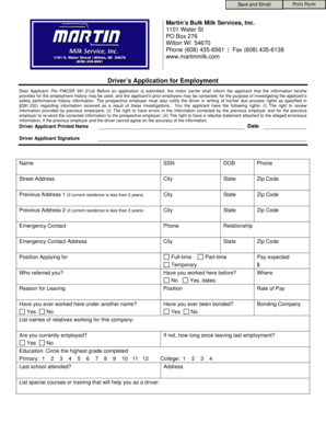 Driver’s Application for Employment