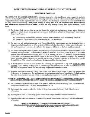 Affidavit of Absent Applicant for Marriage License