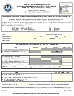 Louisiana Surplus Line Producer Quarterly Tax Statement