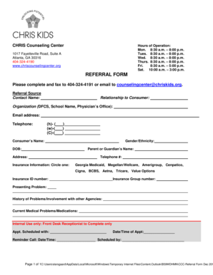 CHRIS Counseling Center Referral Form