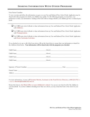 Free and Reduced Price School Meal Application