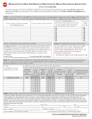 Massachusetts Free and Reduced Price School Meals Application