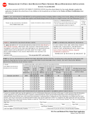 Massachusetts Free and Reduced Price School Meals Application