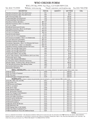 Narcotics Anonymous Order Form