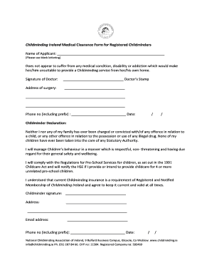 Childminding Ireland Medical Clearance Form
