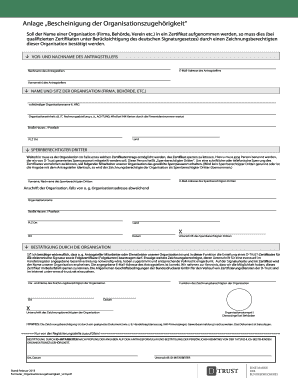 Bescheinigung der Organisationszugehörigkeit