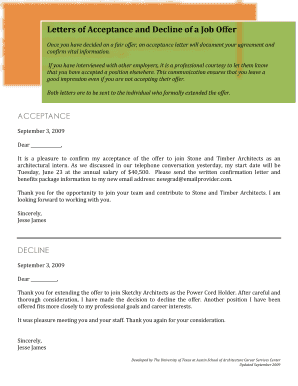 Job Offer Acceptance and Decline Letters