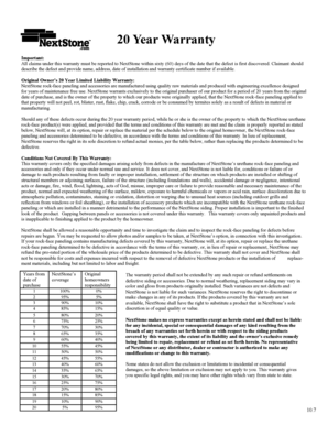 NextStone 20 Year Limited Liability Warranty