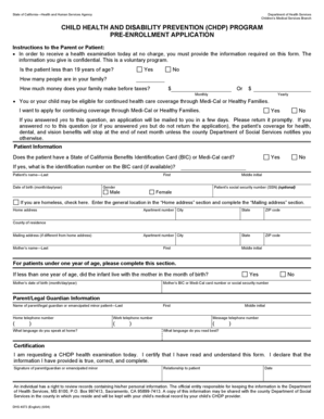 California CHDP Pre-Enrollment Application