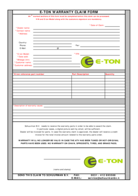 E-TON Warranty Claim Form
