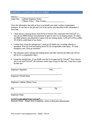 Employee Acknowledgement Form