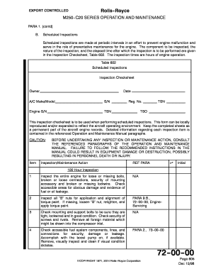 Rolls-Royce M250-C20 Inspection Checksheet
