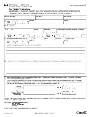 Canada Permanent Resident Card Lost Form